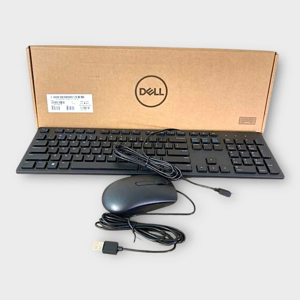 Dell Wired USB Keyboard Mouse Bundle Black Slim Design Quiet Keys‎